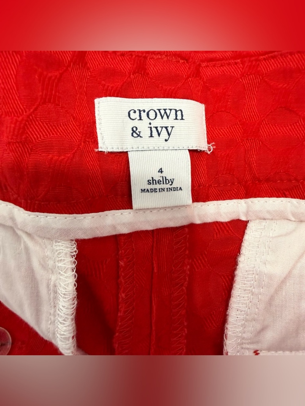 Crown & Ivy Red High-Waist Scallop Hem Cotton Summer Spring Preppy Shorts Size 4 - Picture 6 of 7